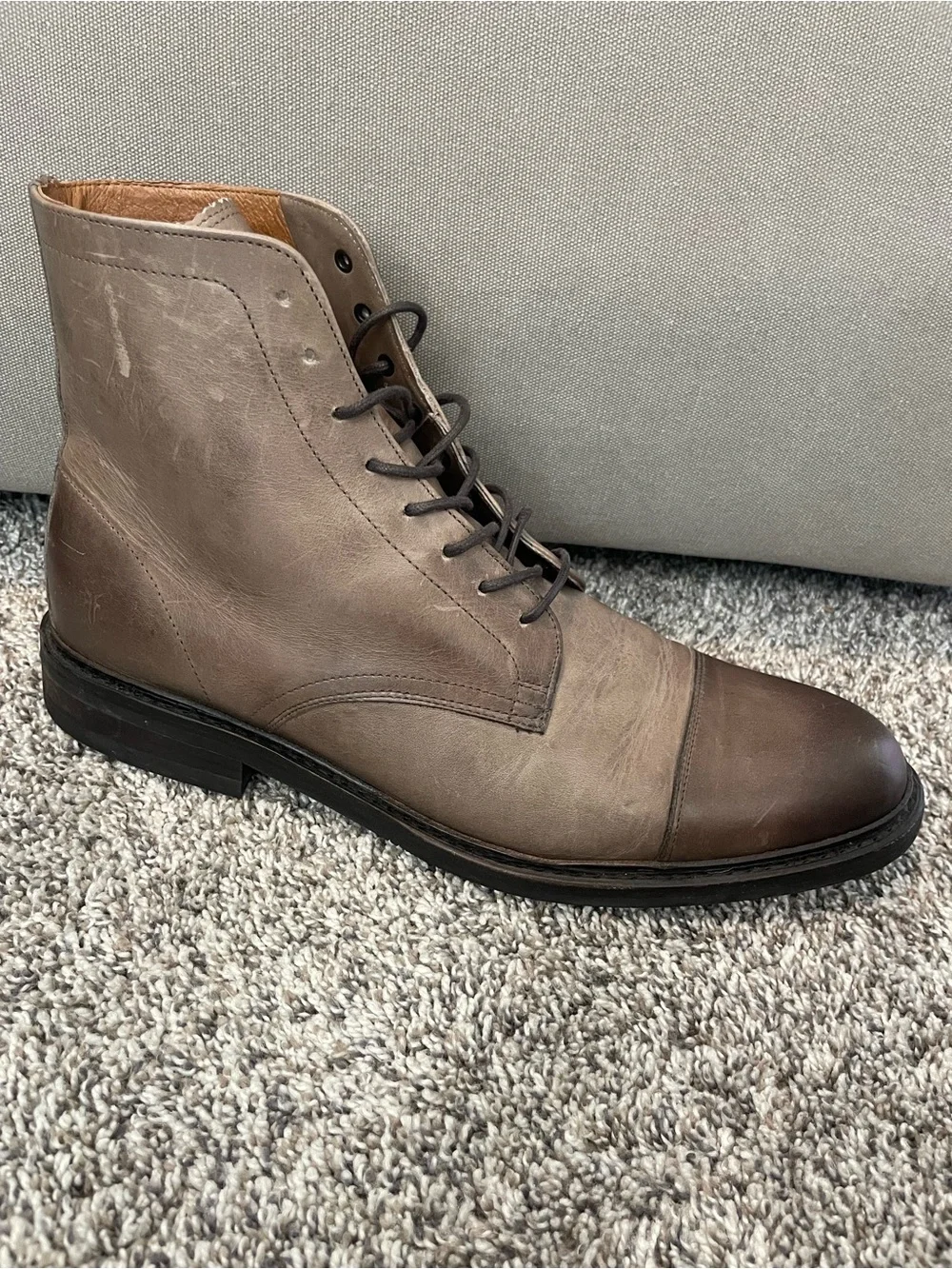 Frye Men's Leather Cap-Toe Lace-Up Boots in Taupe Brown